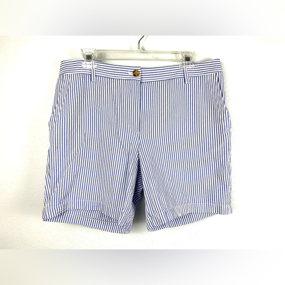 Talbots 100% Cotton Seersucker Blue & White “Relaxed Chino Short”, Size 12
